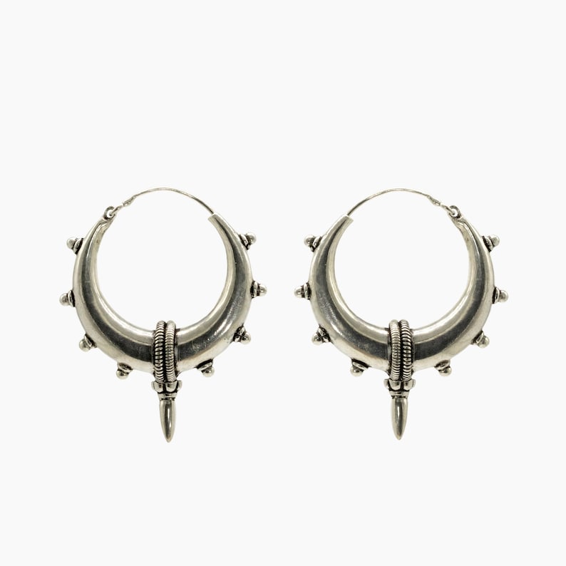 Spike hoops earrings, tribal hoop earrings, tribal jewelry, ethnic hoops,earrings gypsy.