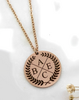 sterling silver pendant in rose gold plating  with four initials masrked on it