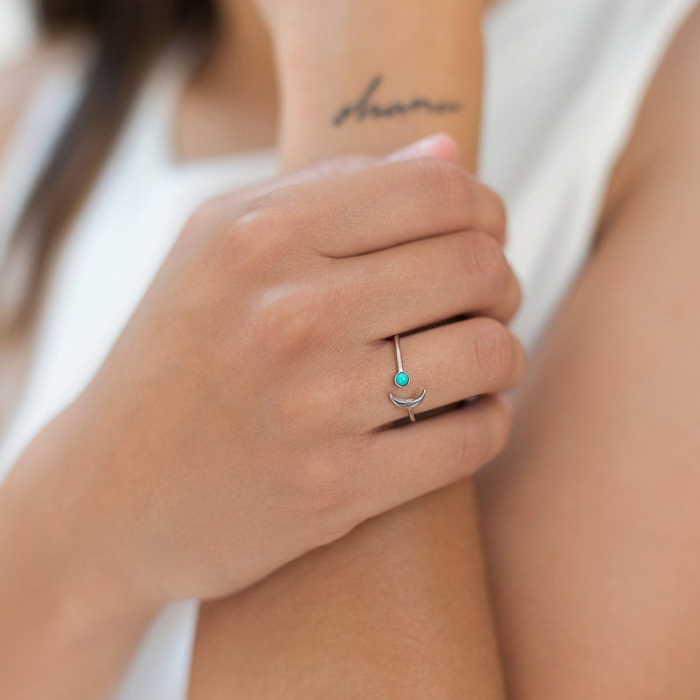 Moon & Turquoise Adjustable Ring