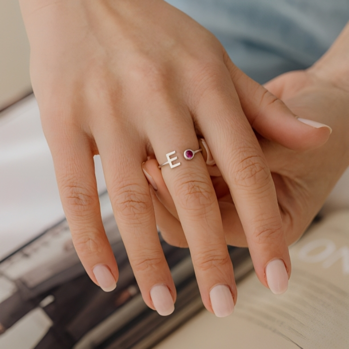 Stella Initial Birthstone Adjustable Ring