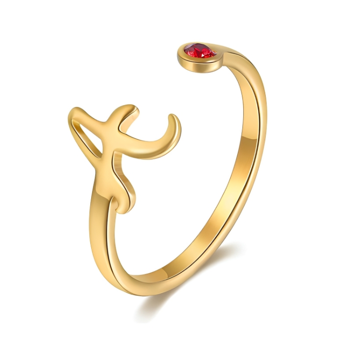 Stella Initial Birthstone Adjustable Ring