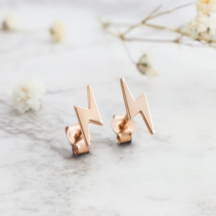 Rose Gold Plated Tiny Lightning Earring by CHOKHA INDIA 