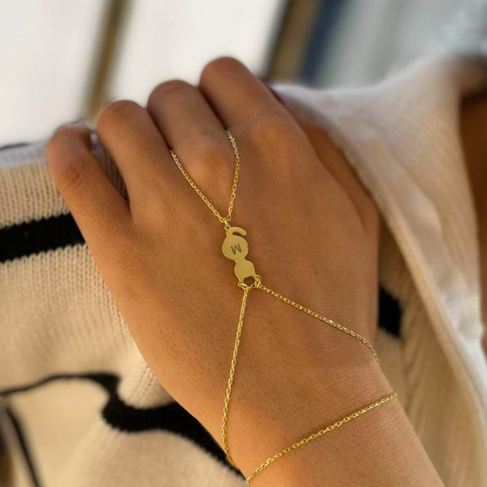 Initial cat Hand Chain