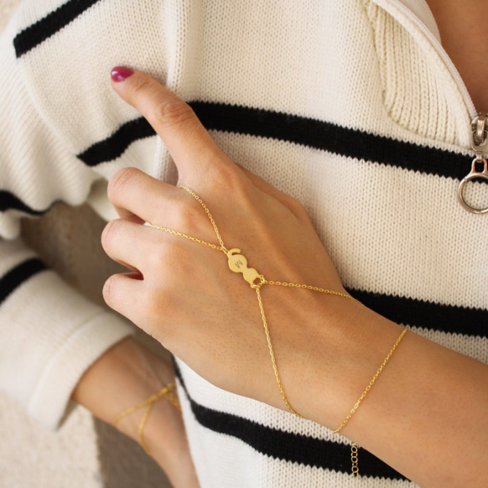 Initial cat Hand Chain