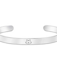 sterling silver, platinum plated cat face engraved bracelet by chokha india