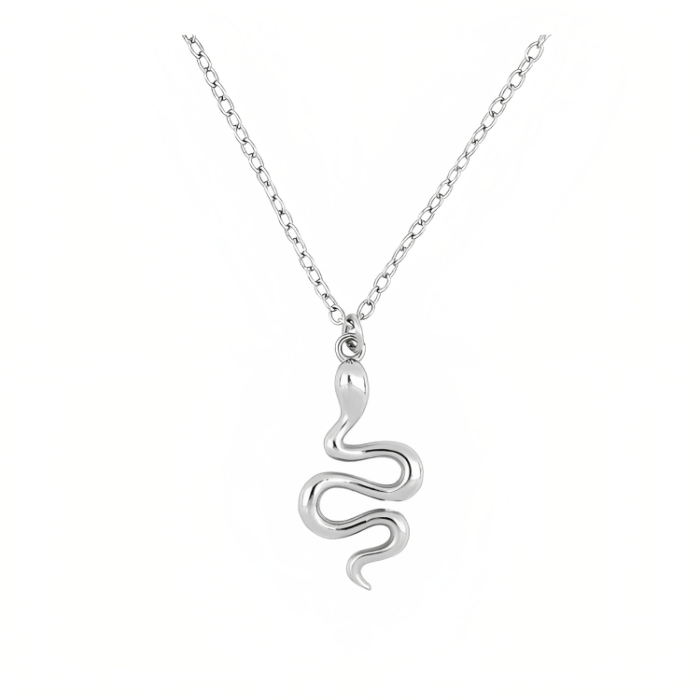 silver plated dainty snake pendant in a chain by chokha india